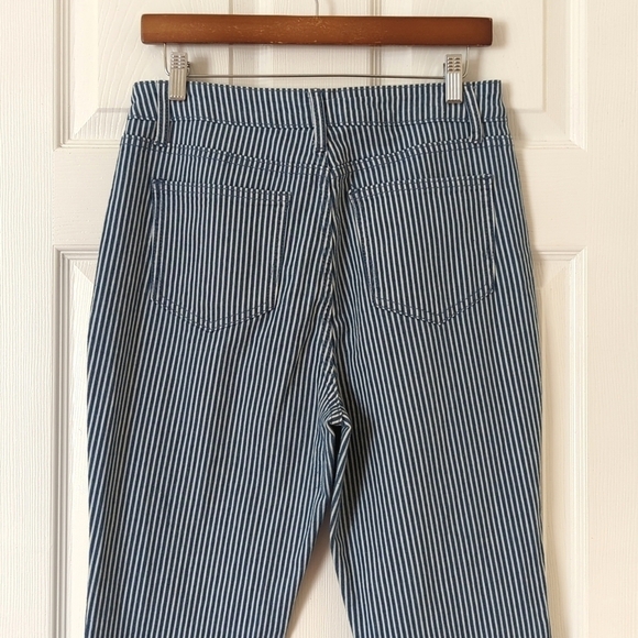 Boho Chic Pinstriped High Waisted Fit & Flare Raw Hem Denim Jeans Blue White L - Picture 5 of 14